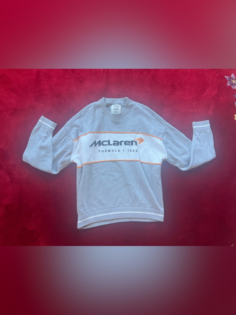 McLaren Formula 1 Team Hollister Light Gray Crewneck Sweater size M Boxy Fit
